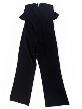 Honey Peach Black Off Shoulder Wide Leg Jumpsuit | Size L | Elegant Minimalist